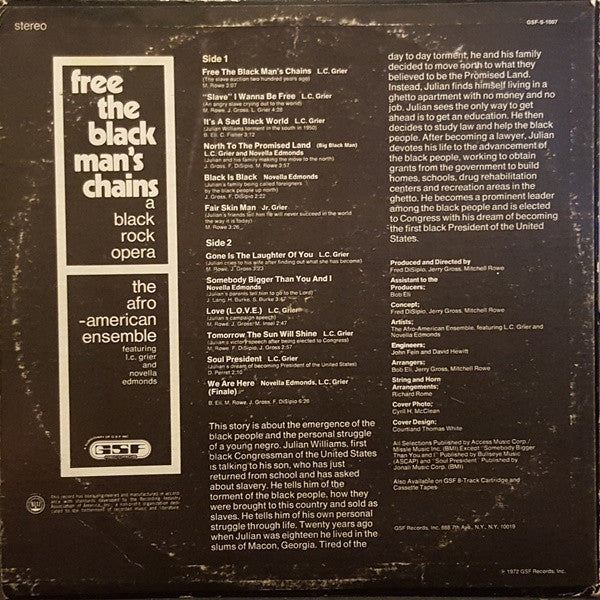 The Afro-American Ensemble Featuring L.C. Grier And Novella Edmonds ~ Free The Black Man's Chains: A Black Rock Opera (Vinyl) - Djungel & Jazz