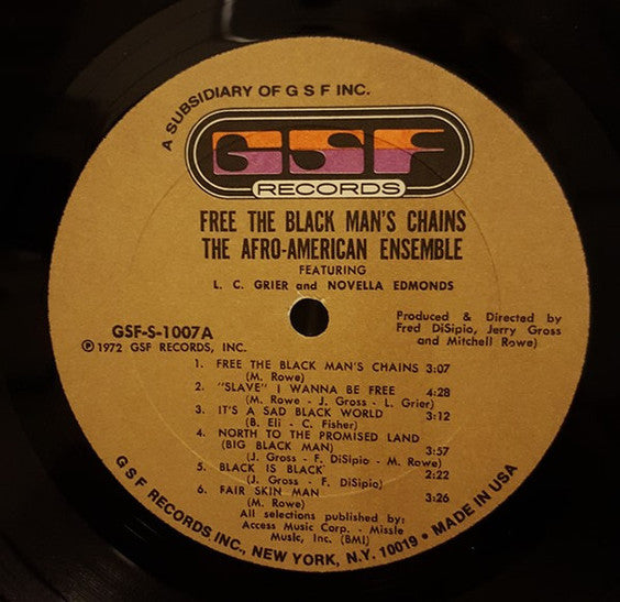 The Afro-American Ensemble Featuring L.C. Grier And Novella Edmonds ~ Free The Black Man's Chains: A Black Rock Opera (Vinyl) - Djungel & Jazz