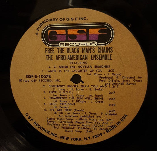 The Afro-American Ensemble Featuring L.C. Grier And Novella Edmonds ~ Free The Black Man's Chains: A Black Rock Opera (Vinyl) - Djungel & Jazz