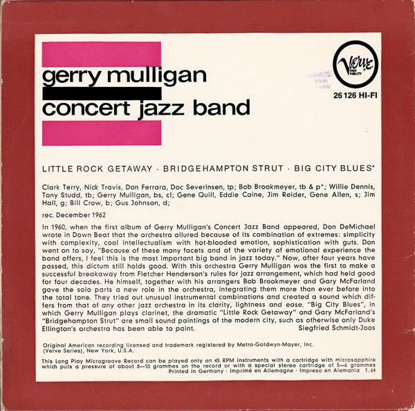 Gerry Mulligan ~ Concert Jazz Band (Vinyl) - Djungel & Jazz