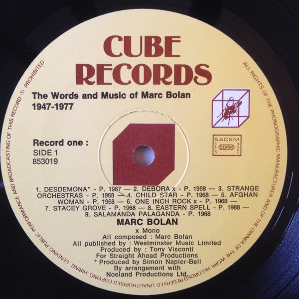 Marc Bolan : The Words And Music Of Marc Bolan 1947 - 1977 (2xLP, Comp)