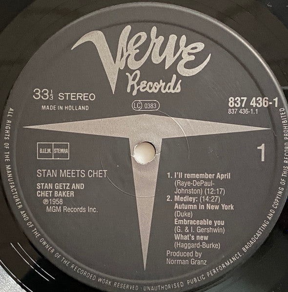 Stan Getz, Chet Baker : Stan Meets Chet (LP, Album, Mono, RE)