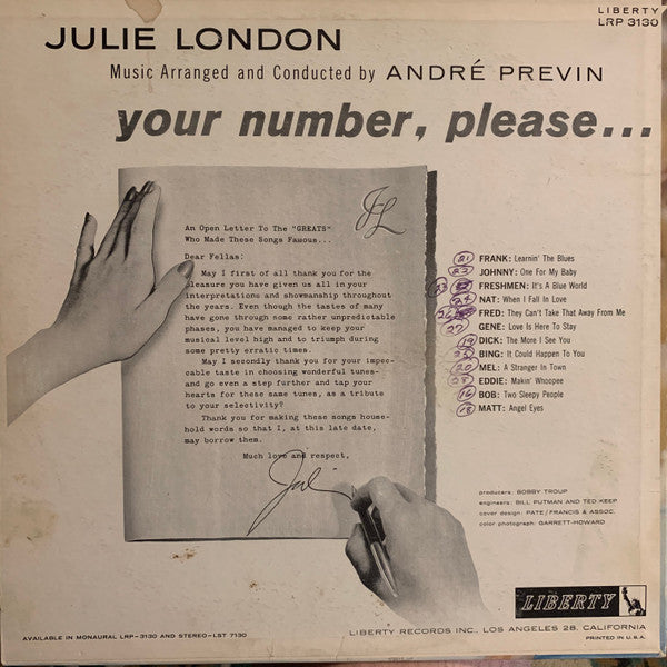 Julie London ~ Your Number Please (Vinyl) - Djungel & Jazz