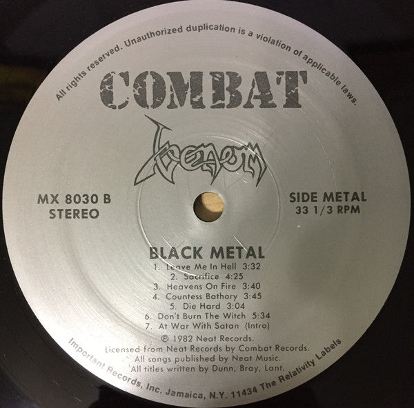 Venom (8) : Black Metal (LP, Album, RE, Sil)