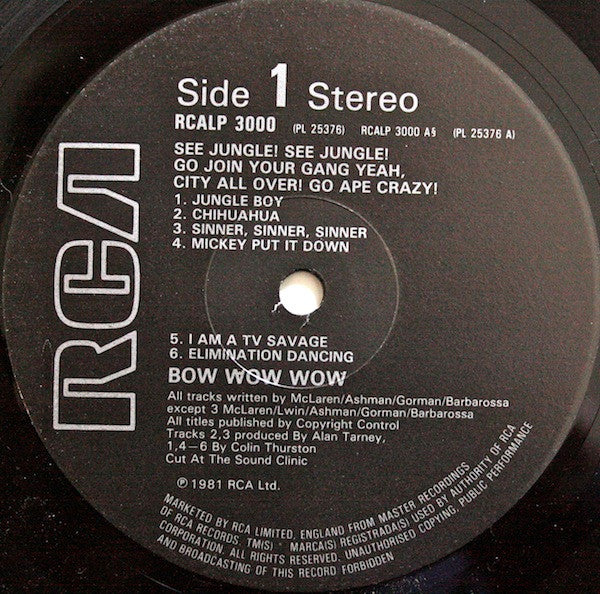 Bow Wow Wow ~ See Jungle! See Jungle! Go Join Your Gang Yeah, City All Over! Go Ape Crazy! (Vinyl) - Djungel & Jazz