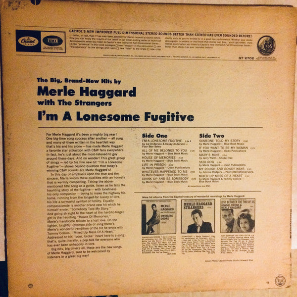 Merle Haggard And The Strangers (5) : I'm A Lonesome Fugitive (LP, Album, Scr)
