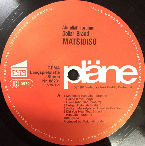 Abdullah Ibrahim / Dollar Brand ~ Matsidiso (Vinyl) - Djungel & Jazz