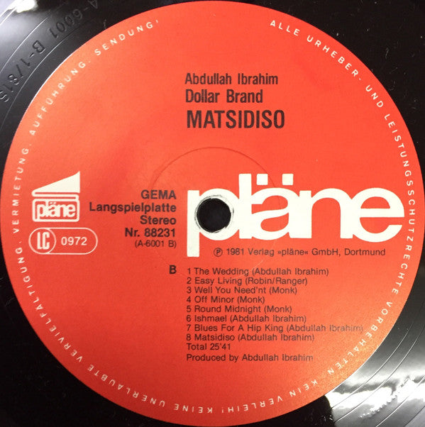 Abdullah Ibrahim / Dollar Brand ~ Matsidiso (Vinyl) - Djungel & Jazz