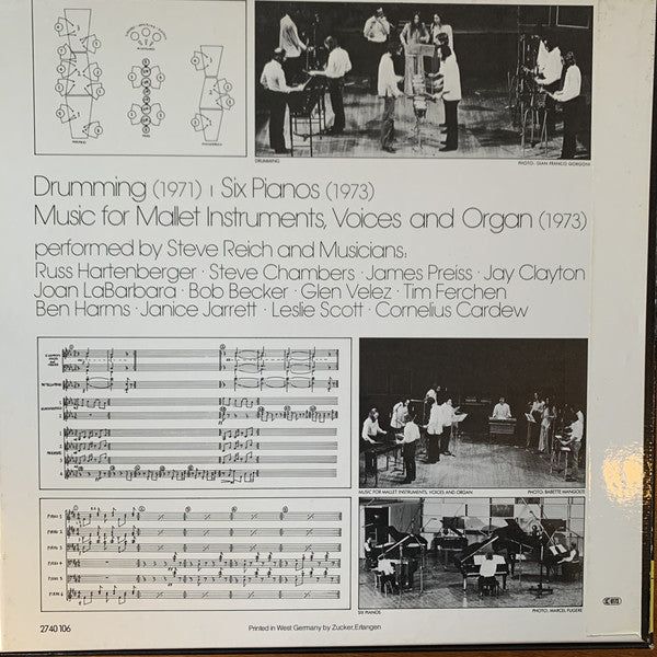 Steve Reich ~ Drumming ∙ Music For Mallet Instruments, Voices And Organ ∙ Six Pianos (Vinyl) - Djungel & Jazz