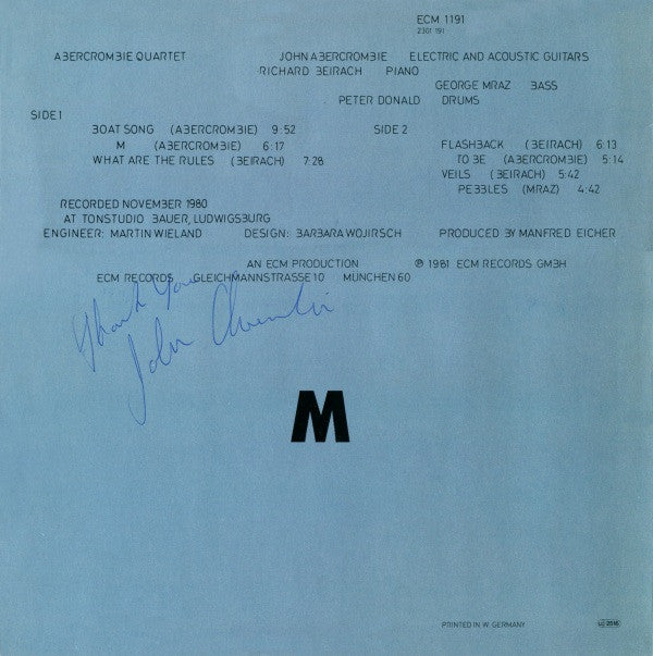 Abercrombie Quartet ~ M (Vinyl) - Djungel & Jazz