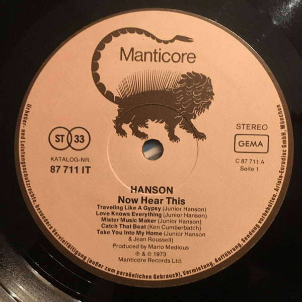 Hanson  ~ Now Hear This (Vinyl) - Djungel & Jazz