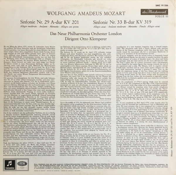 Wolfgang Amadeus Mozart, Das Neue Philharmonia Orchester London*, Otto Klemperer : Sinfonien Nr. 29 A-Dur KV 201 Und Nr. 33 B-Dur KV 319 (LP)