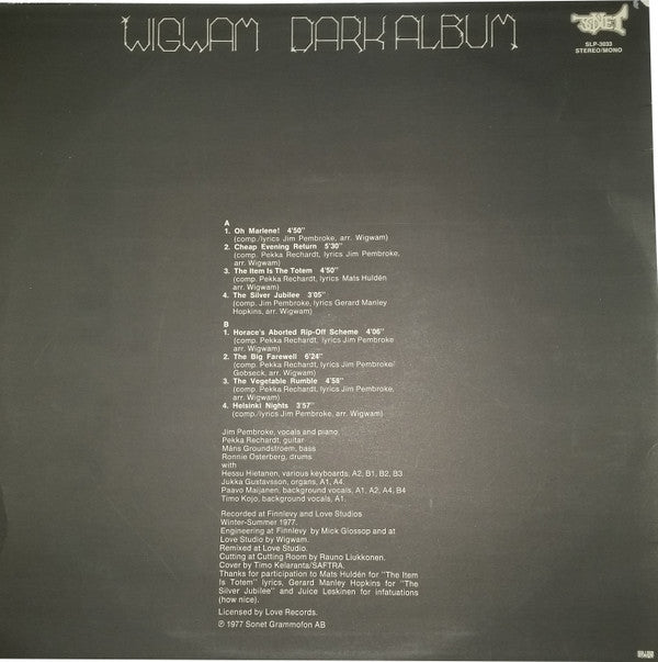 Wigwam  ~ Dark Album (Vinyl) - Djungel & Jazz