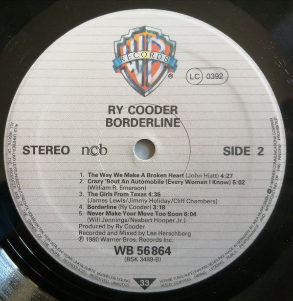 Ry Cooder ~ Borderline (Vinyl) - Djungel & Jazz