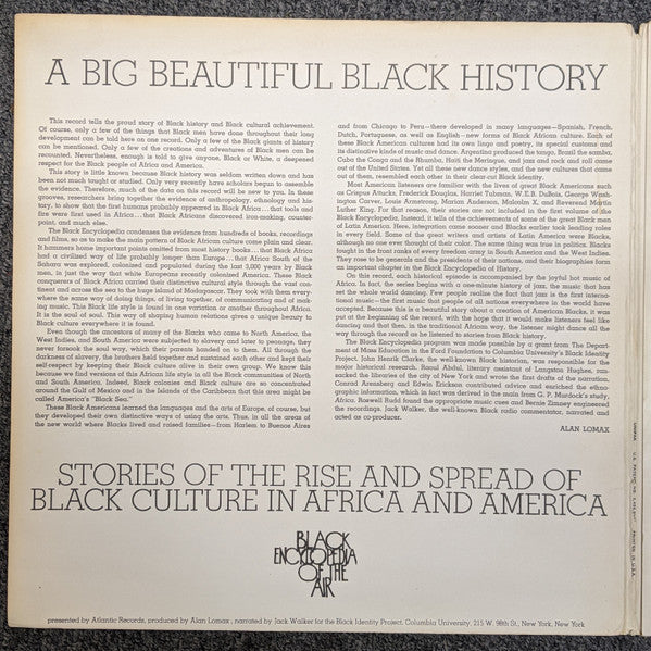 Alan Lomax, Jack Walker  ~ Black Encyclopedia Of The Air - A Big Beautiful Black History - Stories Of The Rise And Spread Of Black Culture In Africa And America (Vinyl) - Djungel & Jazz