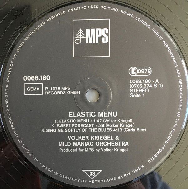 Volker Kriegel & Mild Maniac Orchestra ~ Elastic Menu (Vinyl) - Djungel & Jazz