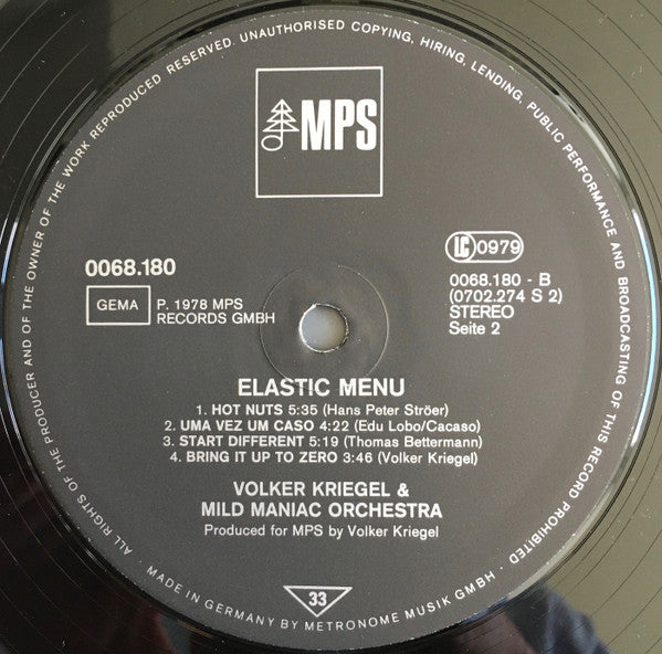 Volker Kriegel & Mild Maniac Orchestra ~ Elastic Menu (Vinyl) - Djungel & Jazz
