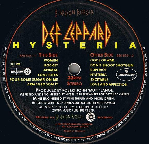 Def Leppard : Hysteria (LP, Album)