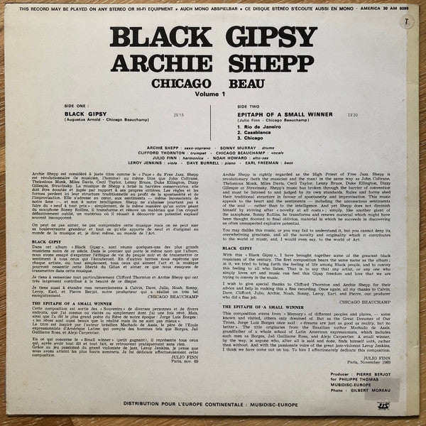 Archie Shepp, Chicago Beau ~ Black Gipsy (Vinyl) - Djungel & Jazz