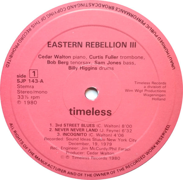 Cedar Walton With Curtis Fuller, Bob Berg, Sam Jones And Billy Higgins ~ Eastern Rebellion 3 (Vinyl) - Djungel & Jazz