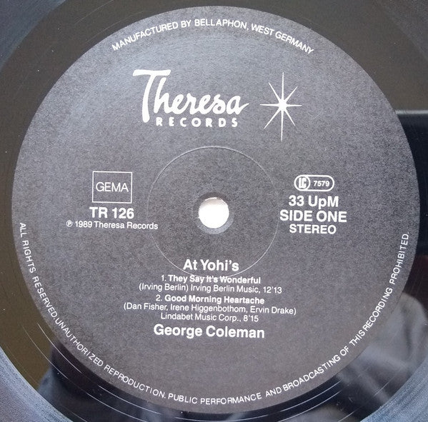 George Coleman ~ George Coleman At Yoshi's (Vinyl) - Djungel & Jazz