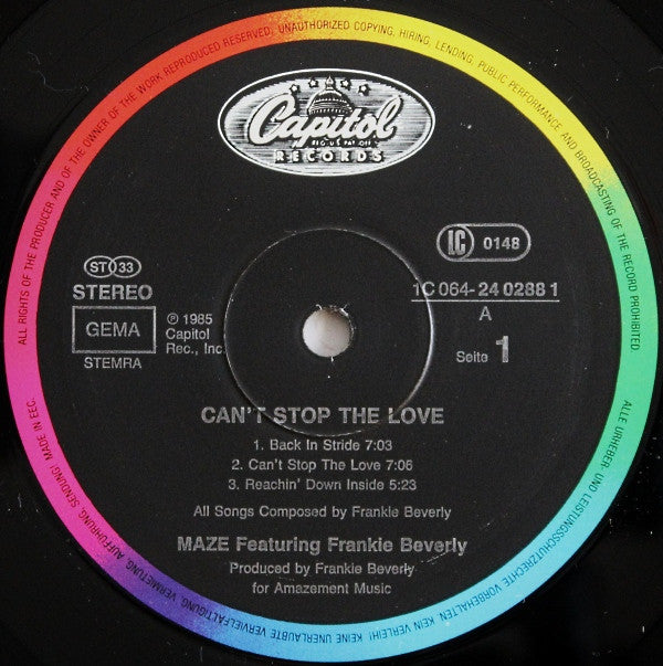 Maze Featuring Frankie Beverly ~ Can't Stop The Love (Vinyl) - Djungel & Jazz