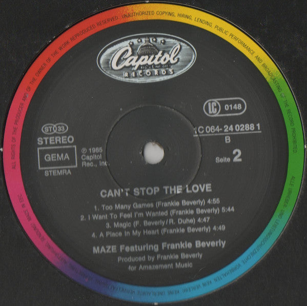 Maze Featuring Frankie Beverly ~ Can't Stop The Love (Vinyl) - Djungel & Jazz