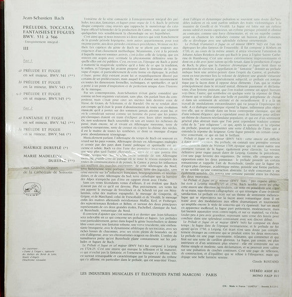 Johann Sebastian Bach, Maurice Duruflé, Marie-Madeleine Duruflé-Chevalier ~ Préludes, Toccatas, Fantaisies Et Fugues 3 (Vinyl) - Djungel & Jazz