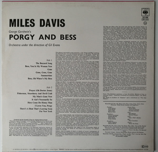Miles Davis Orchestra Under The Direction Of Gil Evans ~  Porgy And Bess (Vinyl) - Djungel & Jazz