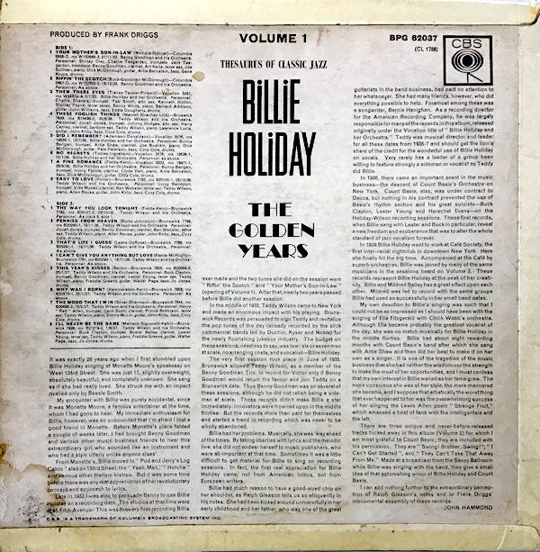 Billie Holiday ~ The Golden Years Volume One (Vinyl) - Djungel & Jazz