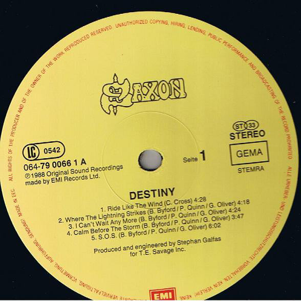 Saxon ~ Destiny (Vinyl) - Djungel & Jazz