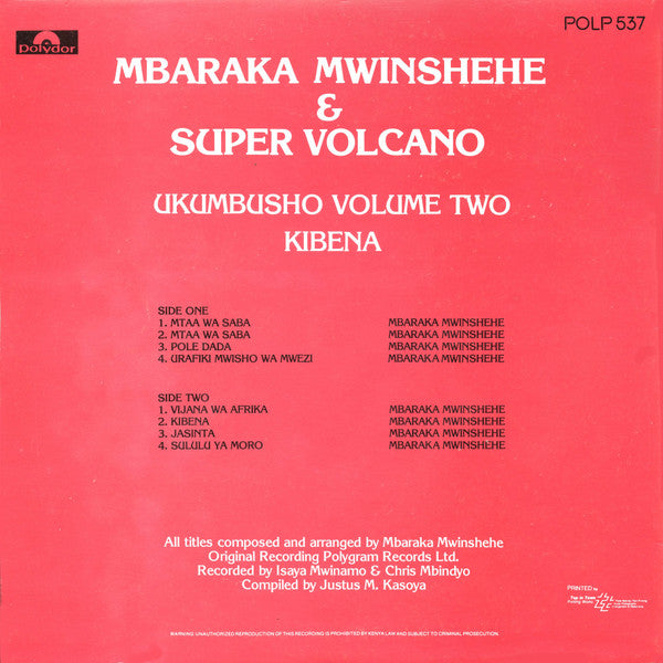 Mbaraka Mwinshehe & Orchestre Super Volcano ~ Ukumbusho Volume Two (Vinyl) - Djungel & Jazz
