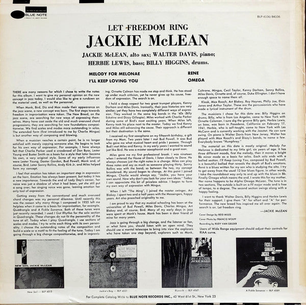 Jackie McLean ~ Let Freedom Ring (Vinyl) - Djungel & Jazz
