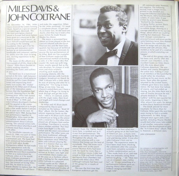 Miles Davis & John Coltrane : Live In Stockholm 1960 (2xLP, Album, Mono)