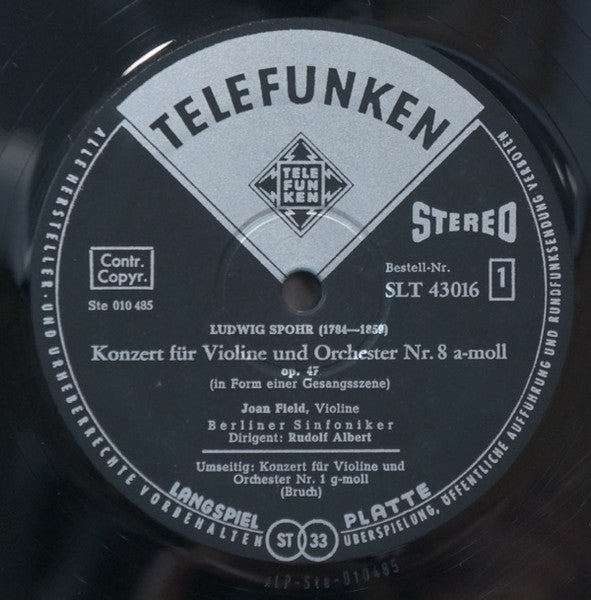 Louis Spohr / Max Bruch - Joan Field, Berliner Symphoniker, Rudolf Albert ~ Violinkonzert Nr. 8 A-Moll / Violinkonzert Nr. 1 G-Moll, Joan Field, Berliner Sinfoniker, Rudolf Albert (Vinyl) - Djungel & Jazz