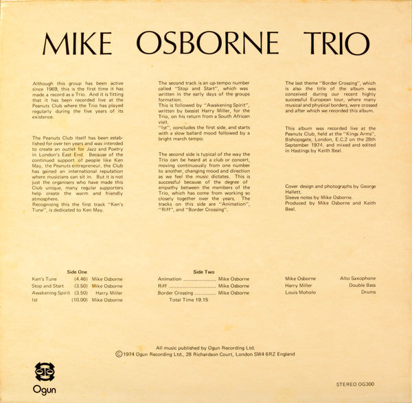 Mike Osborne Trio ~ Border Crossing (Vinyl) - Djungel & Jazz