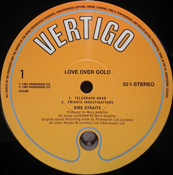 Dire Straits : Love Over Gold (LP, Album, RE, RM, 180)