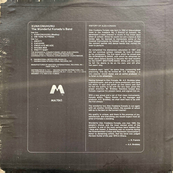 The Wonderful Alex Konadu's Band : Kunkonuhunu (LP, Album)