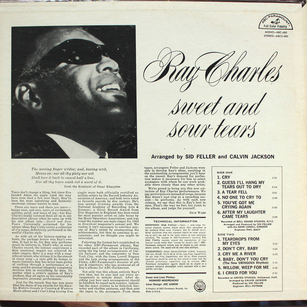 Ray Charles : Sweet & Sour Tears (LP, Album, Mono)