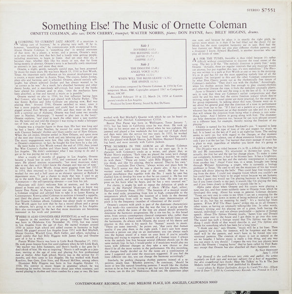 Ornette Coleman ~ Something Else!!!! – The Music Of Ornette Coleman (Vinyl) - Djungel & Jazz