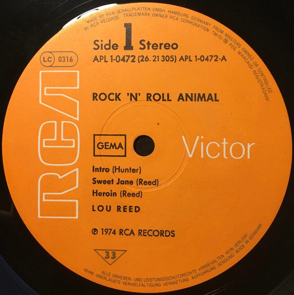 Lou Reed : Rock N Roll Animal (LP, Album, RE, Gat)