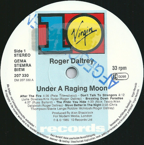 Roger Daltrey ~ Under A Raging Moon (Vinyl) - Djungel & Jazz