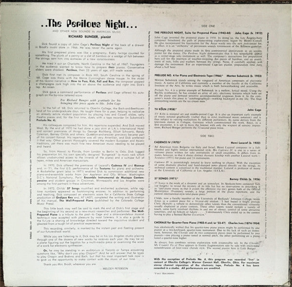 Richard Bunger, Cage, Childs, Ives, Lazarof, Subotnick ~ ..The Perilous Night... (And Other New sounds In American Music) (Vinyl) - Djungel & Jazz