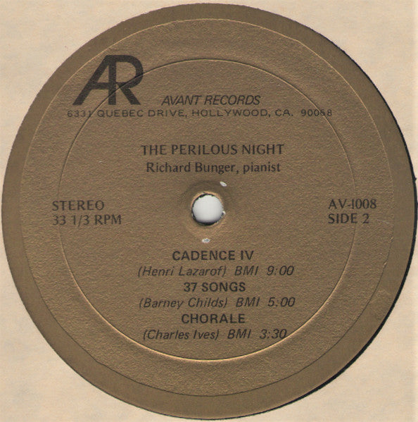 Richard Bunger, Cage, Childs, Ives, Lazarof, Subotnick ~ ..The Perilous Night... (And Other New sounds In American Music) (Vinyl) - Djungel & Jazz