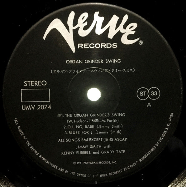 Jimmy Smith Featuring Kenny Burrell And Grady Tate ~ Organ Grinder Swing (Vinyl) - Djungel & Jazz
