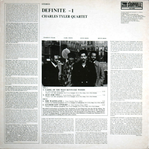 Charles Tyler Quartet ~ Definite - Volume 1 (Vinyl) - Djungel & Jazz