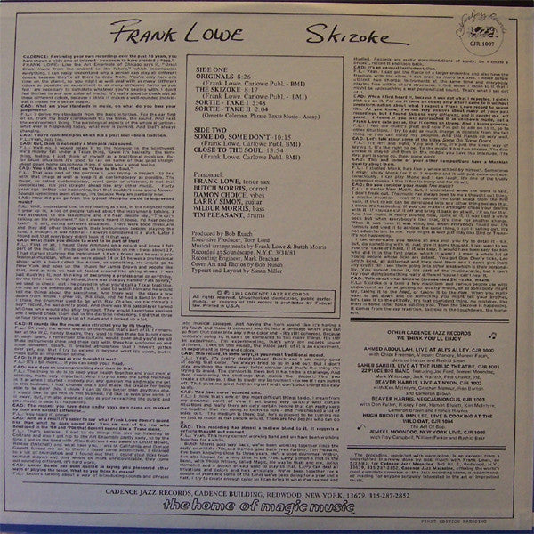 The Frank Lowe Sextet ~ Skizoke (Vinyl) - Djungel & Jazz