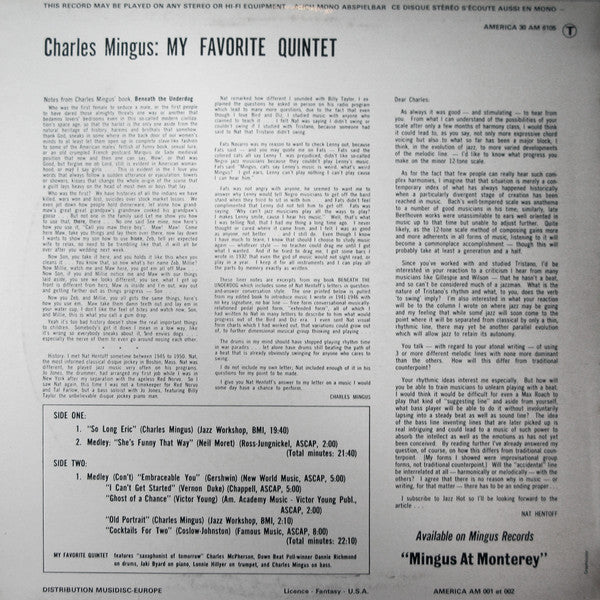 Charles Mingus & His Quintet ~ Town Hall Concert (Vinyl) - Djungel & Jazz