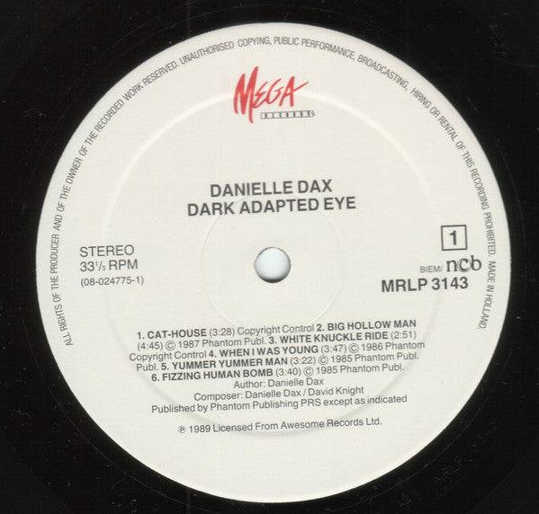 Danielle Dax : Dark Adapted Eye (LP, Album, Comp)