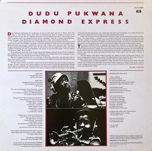 Dudu Pukwana ~ Diamond Express (Vinyl) - Djungel & Jazz